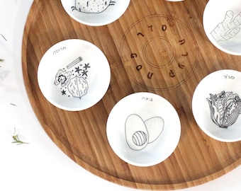 Sephardic Passover Seder plate |  Modern Wood and Ceramic Passover Plate | Fast Shipping | Unique Passover Gift Idea | Israeli Gift