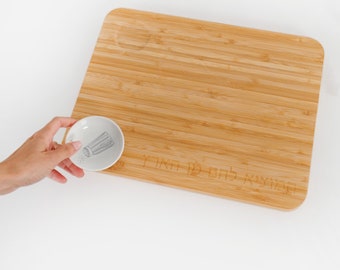 Rosh Hashanah Challah Board & Honey Dish Set | Hebrew Engraved Bamboo