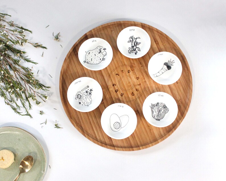 Sephardic Passover Seder Plate Modern Wood and Ceramic Etsy