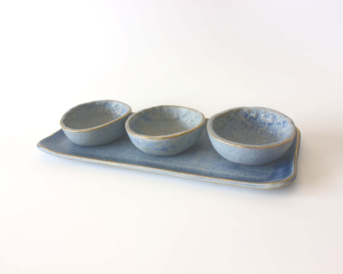 Ceramic Tray and Bowl Set Blue Serving Dish Set Small Etsy