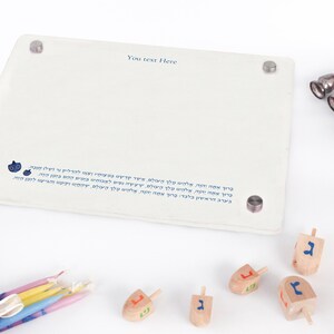 Minimalist Hanukkah Menorah Tray with Hebrew Blessing - Acrylic Candle Holder for Festival of Lights | Elegant Acrylic Tray