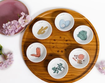 Modern Passover Plate | Wood and Colorful Ceramic Designed Passover Plate | Jewish Home Gift | Passover Gift Idea | Israeli Gift