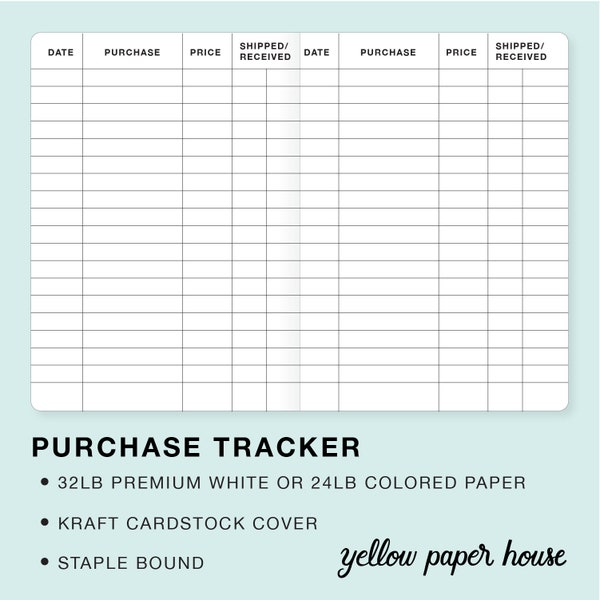 PURCHASE TRACKER Traveler's Notebook Insert  - Choose from 23 colors - 8 sizes available