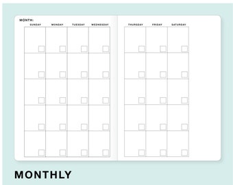 MONTHLY Traveler's Notebook Insert - Choose from 23 colors, 8 sizes and Sunday or Monday Start