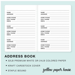 ADDRESS BOOK Insert to fit Midori Traveler's Notebook Choose from 23 colors and 8 sizes image 1