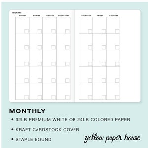 MONTHLY Traveler&#39;s Notebook Insert - Choose from 23 colors, 8 sizes and Sunday or Monday Start