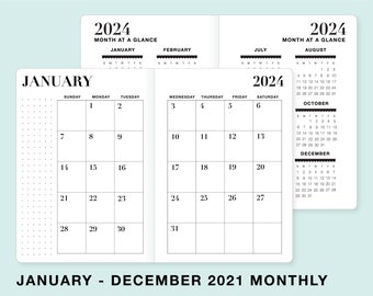 2024 MONTHLY Dated Calendar Travelers Notebook Insert -  Available in Cahier Standard B6 B6 slim A6 Personal Pocket Passport