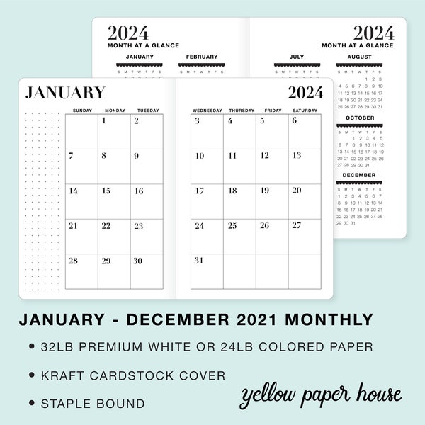 2024 MONTHLY Dated Calendar Travelers Notebook Insert -  Available in Cahier Standard B6 B6 slim A6 Personal Pocket Passport