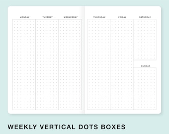 WEEKLY VERTICAL DOTS Boxes Traveler's Notebook Insert  - Choose from 23 colors and 8 sizes