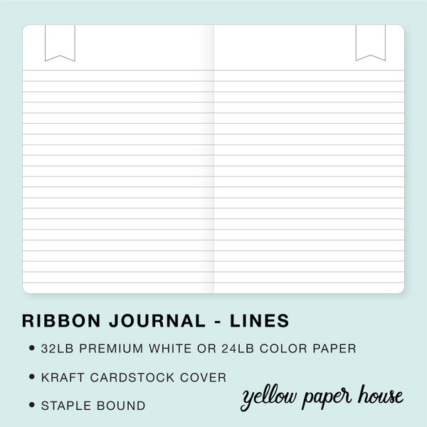 RIBBON Journal - LINED Traveler's Notebook Insert  - Choice of 23 colors and 8 sizes