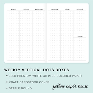 WEEKLY VERTICAL DOTS Boxes Traveler&#39;s Notebook Insert  - Choose from 23 colors and 8 sizes