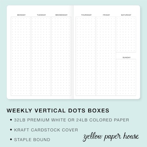 WEEKLY VERTICAL DOTS Boxes Traveler's Notebook Insert  - Choose from 23 colors and 8 sizes