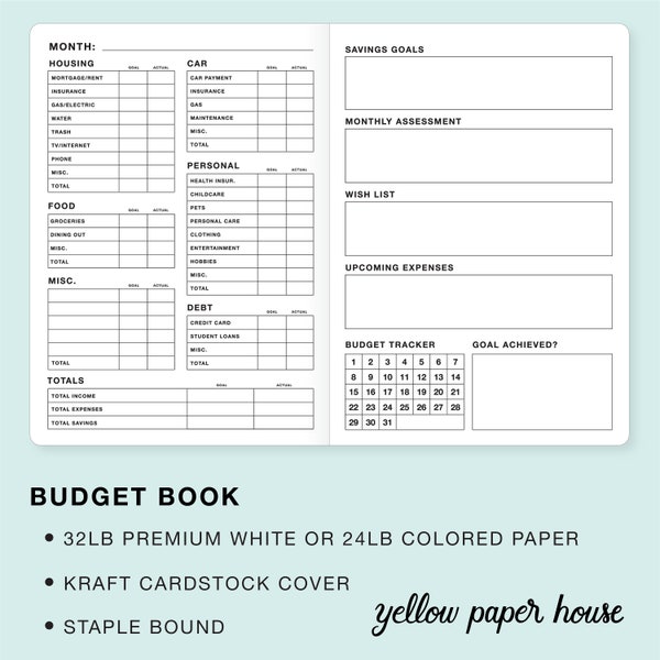 BUDGET BOOK Traveler’s Notebook Insert - Choix de 23 couleurs et 8 tailles