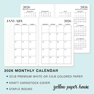 2026 MONTHLY Dated Calendar Travelers Notebook Insert -  Available in Cahier Standard B6 B6 slim A6 Personal Pocket Passport