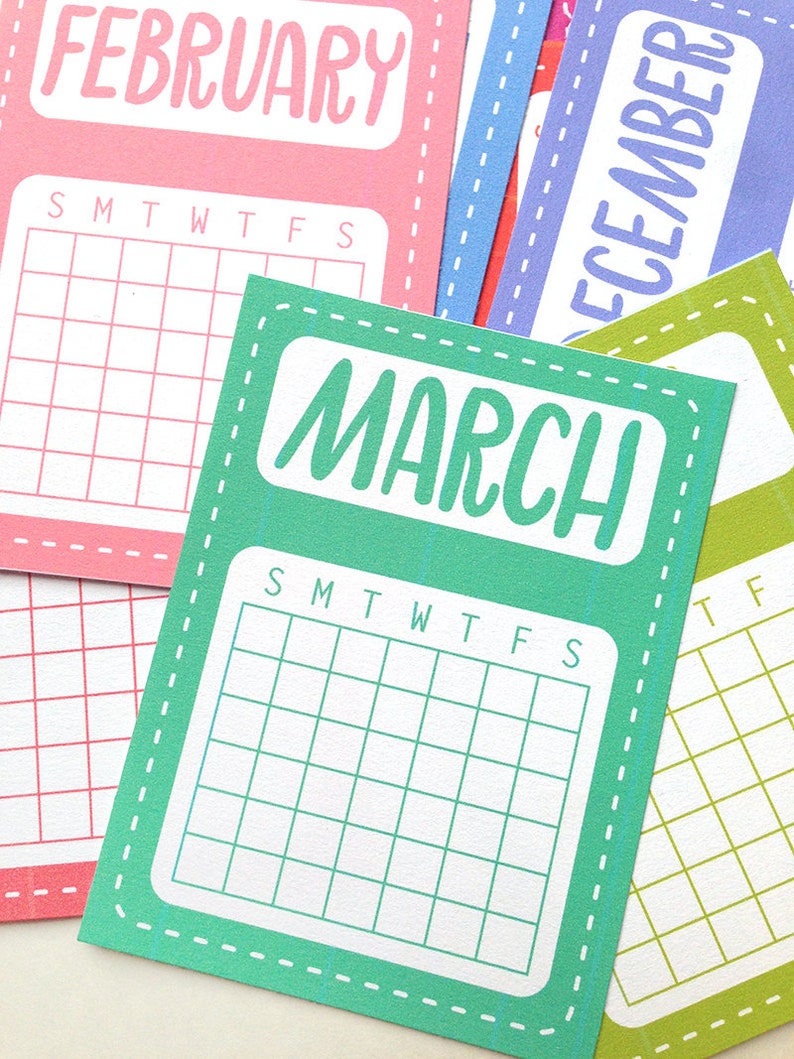 printable 3x4 month calendars journal cards instant etsy