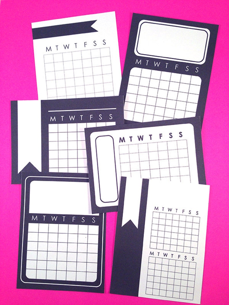 Printable 3x4 Month Calendars Black and White Journal Cards Instant Download Planner Schedule, Journaling, Scrapbooking, Project Life image 1