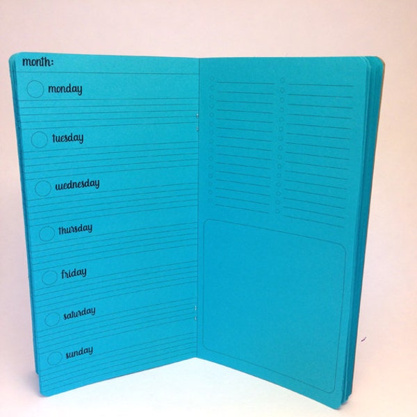 Semana SEMANAL en un cuaderno de viajero de una página (tipo script) - Elección de 23 colores y 8 tamaños