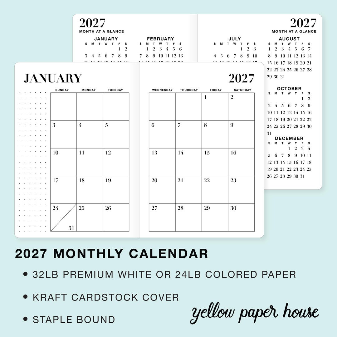 2026 or 2027 MONTHLY Dated Calendar Travelers Notebook Insert