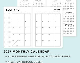 2027 MONTHLY Dated Calendar Travelers Notebook Insert -  Available in Cahier Standard B6 B6 slim A6 Personal Pocket Passport