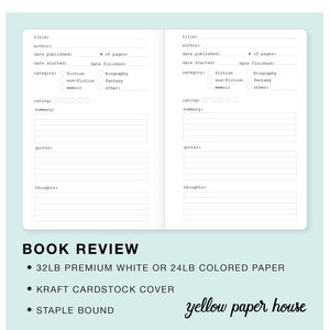 BOOK REVIEW / READING Journal Traveler's Notebook Insert 23 Colors 8 Sizes image 3