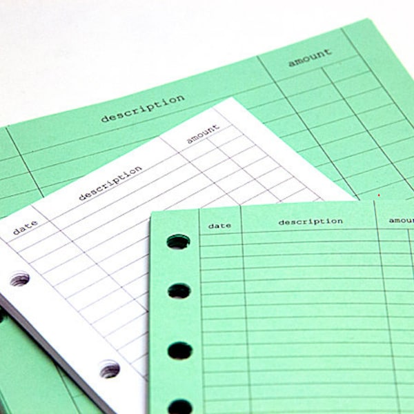 Expense Tracker Planner Paper fits Filofax Personal or A5 size Planners