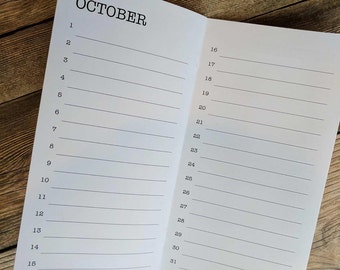 PERPETUAL CALENDAR Insert for Traveler's Notebook- Available in 8 sizes and 23 colors