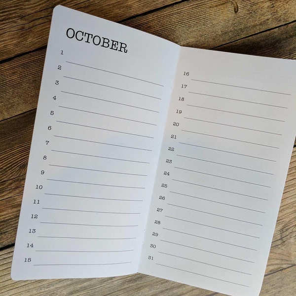 PERPETUAL CALENDAR Insert for Traveler's Notebook- Available in 8 sizes and 23 colors