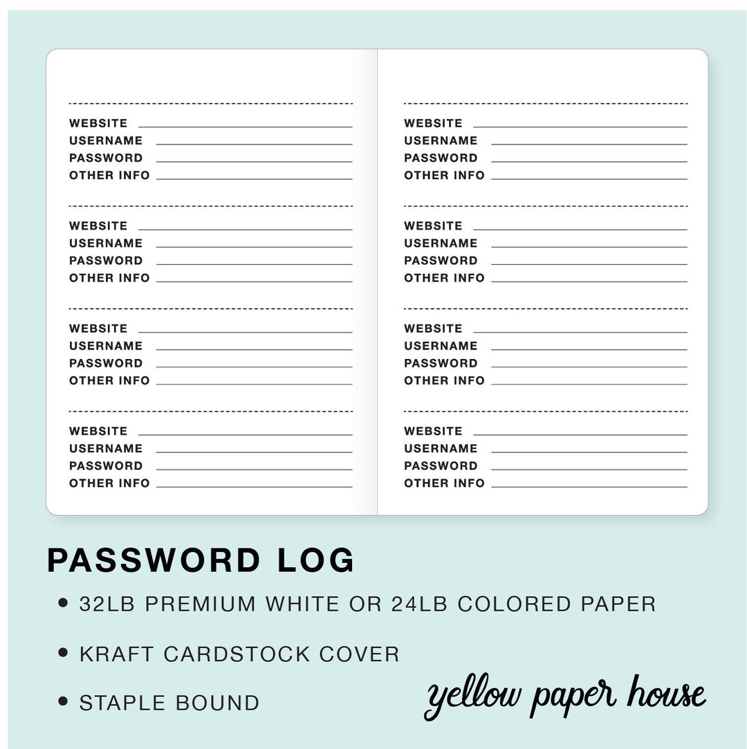 PASSWORD LOG Traveler's Notebook Insert Choose From 23 Colors and 8 ...
