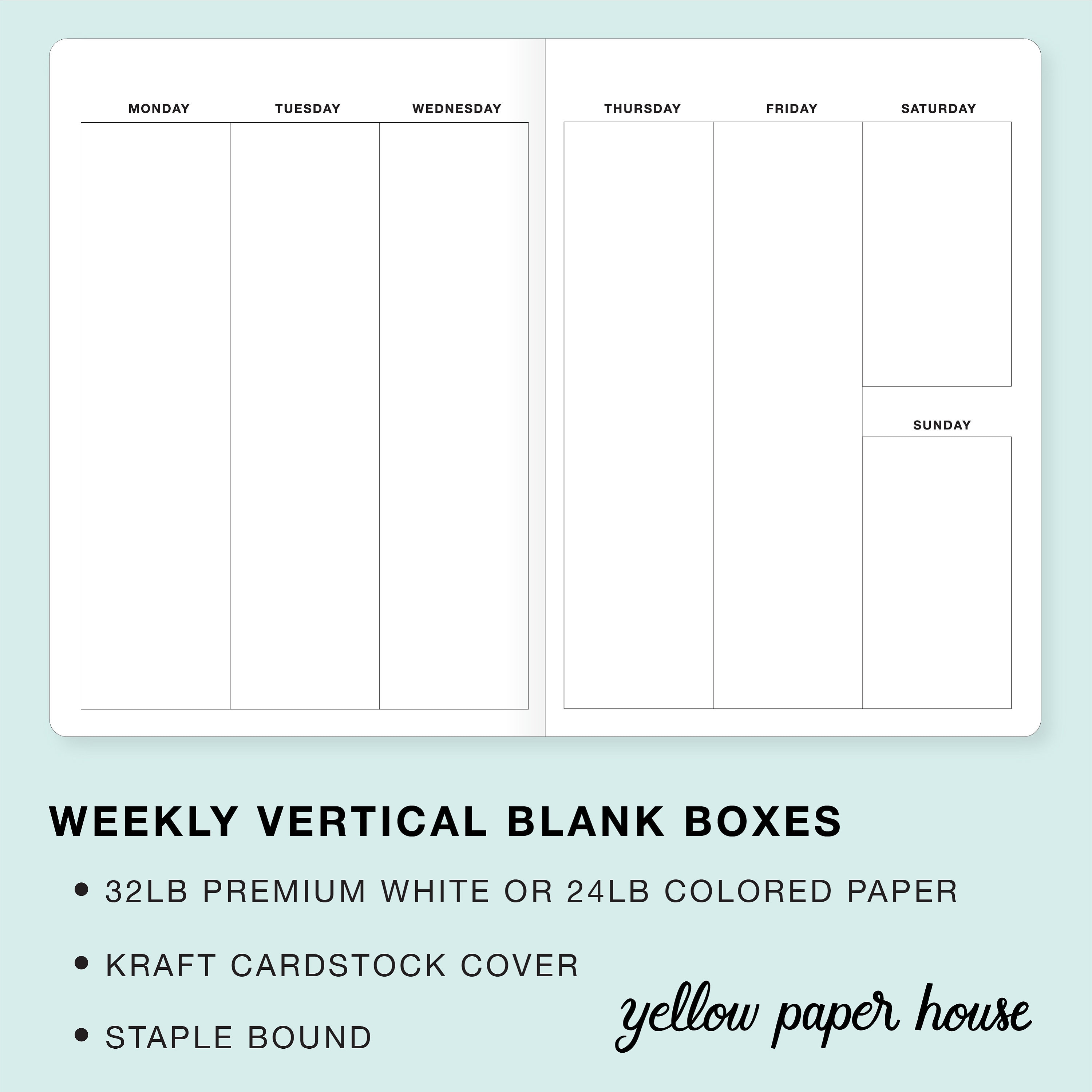 WEEKLY VERTICAL BLANK Boxes Traveler's Notebook Insert - Choose