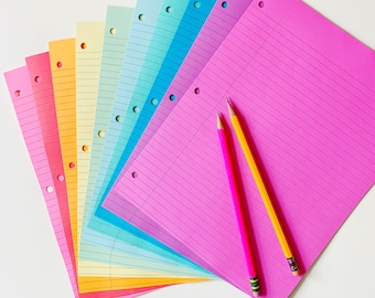 Colorful LOOSE LEAF Filler Paper for 3-Ring Binder