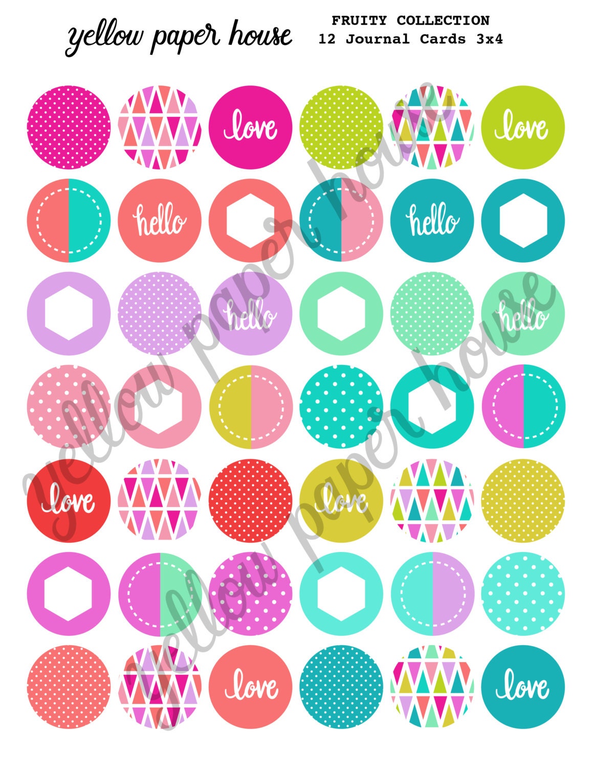 Printable 1 Inch Circles Fruity Collection Instant | Etsy