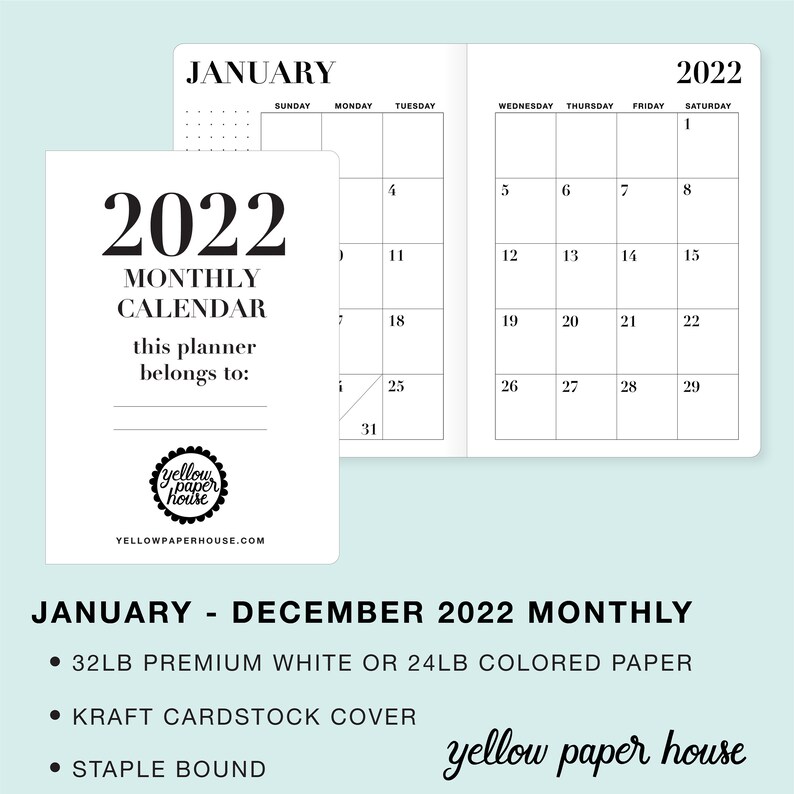 2022 MONTHLY Dated Calendar Travelers Notebook Insert Etsy 2022 MONTHLY Dated Calendar Travelers Notebook Insert Etsy