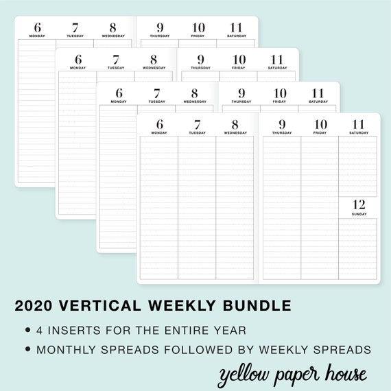 bundle 2020 vertical weekly monthly quarterly calendars available in 8 sizes weekly monthly calendars