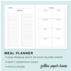 MEAL PLANNER Traveler's Notebook Insert Choose from 23 colors 8 sizes available image 2