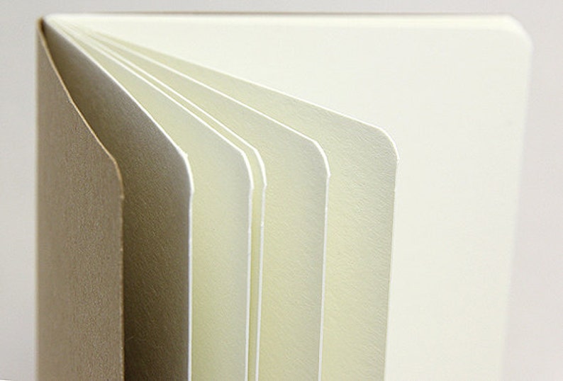 May include: Close-up of a brown notebook with white pages. The pages are fanned out to show the binding.