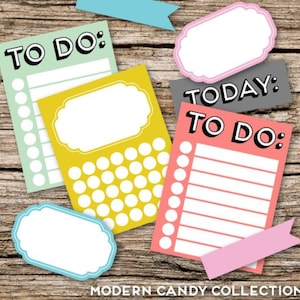 Druckbare MODERNE CANDY Collection - 4 Seiten - Journaling Cards, Tabs, Header, Monate, Tags, Zahlen