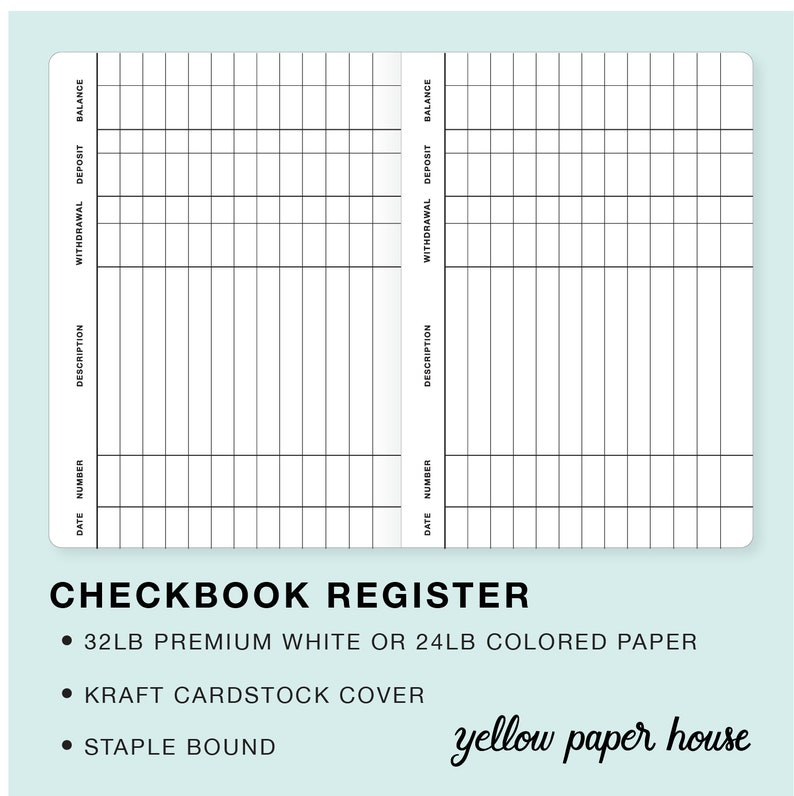 checkbook Register Traveler's Notebook Insert Auswahl von 23 Farben und 8 Größen Bild 3