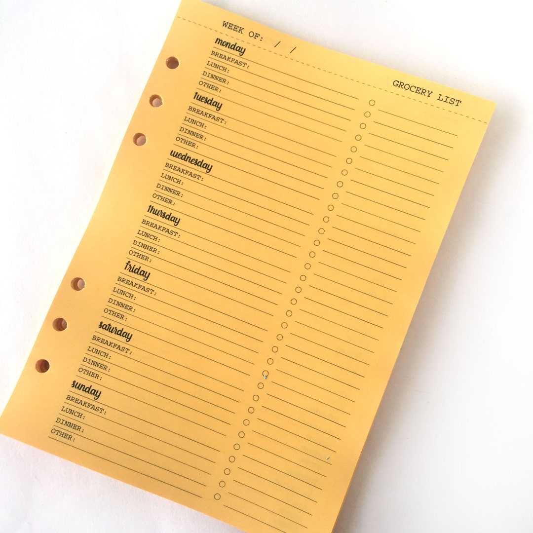 MEAL Planner Paper Fits Filofax A5 Size Planners Etsy