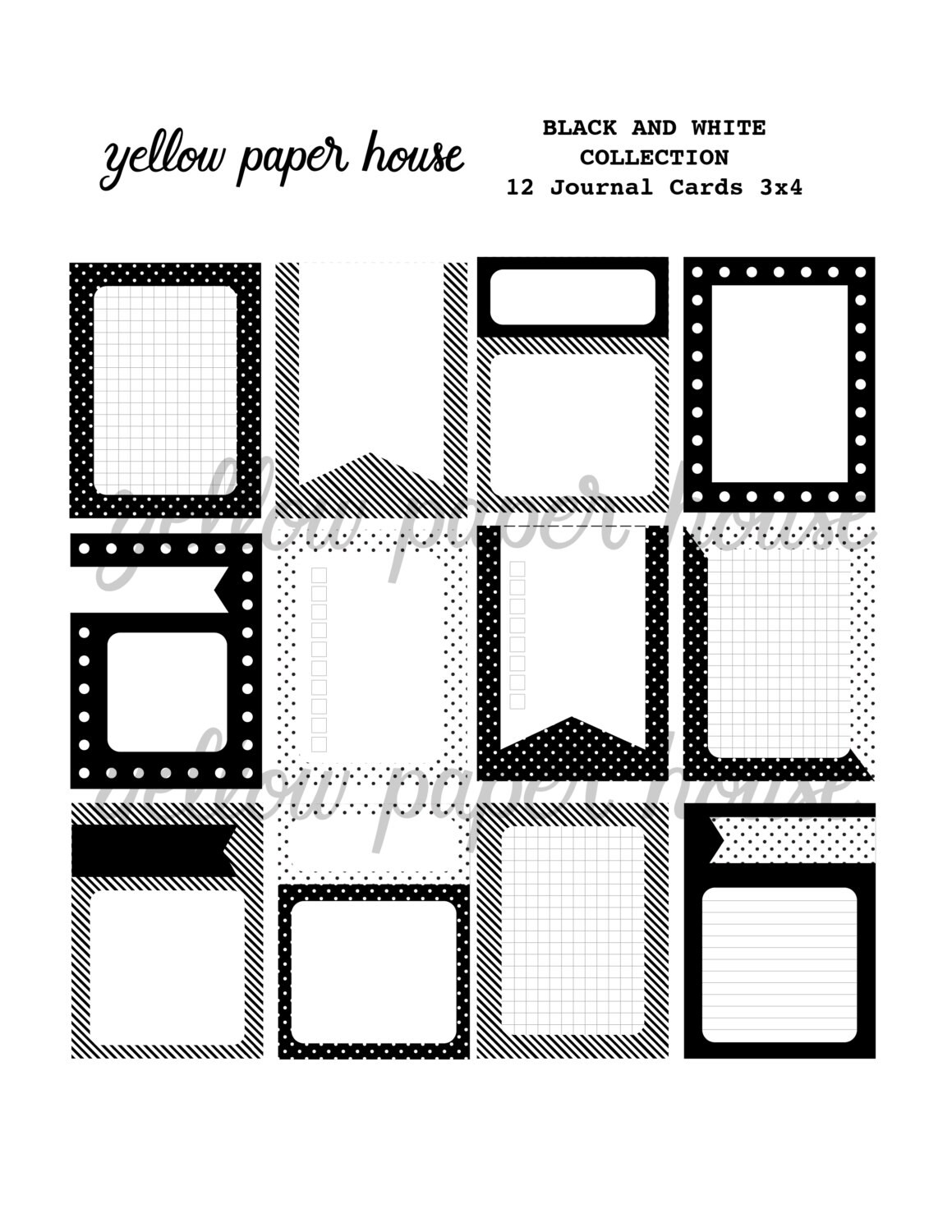 Printable 4x3 Journal Cards - Black and White Collection - Instant ...