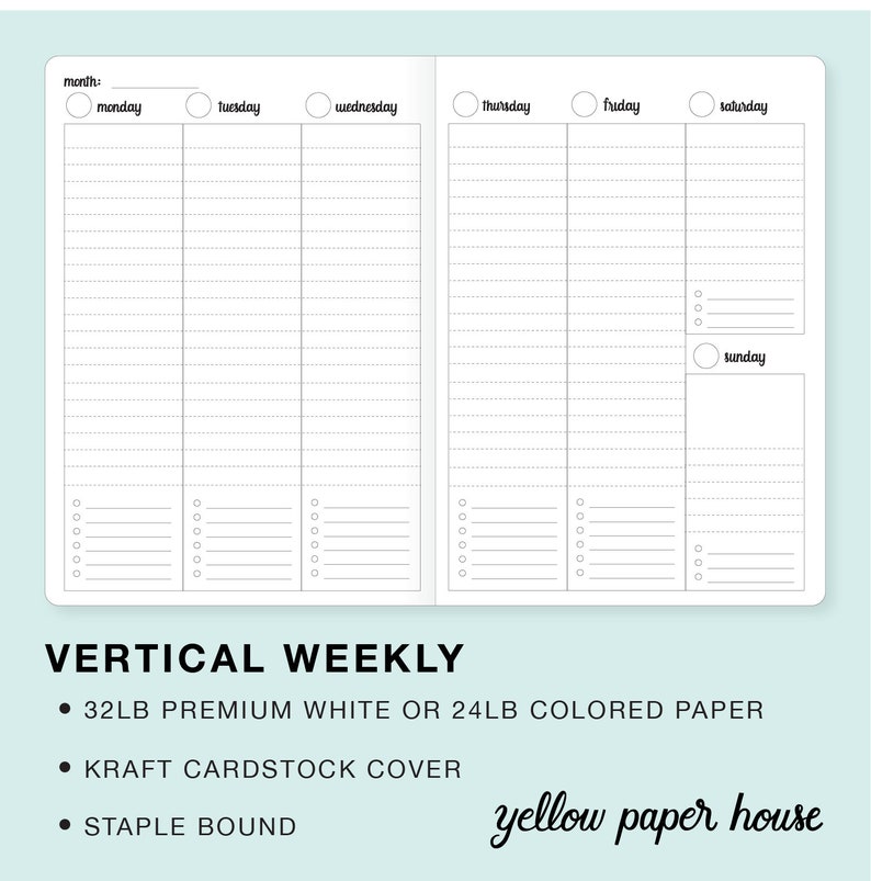 VERTICAL WEEKLY Traveler's Notebook Insert WO2P Choose from 23 colors and 8 sizes image 3