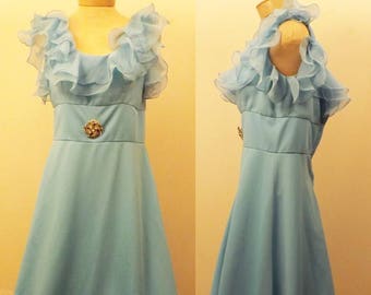 60s Vintage Blue Crepe Sleeveless Evening Dress or Gown Size 6