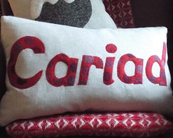 Handmade 'Cariad' cushion with Melin Tregwynt wool