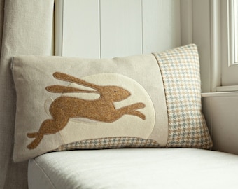 Handmade Leaping hare cushion