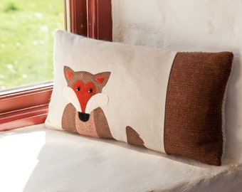 Handmade Autumn Fox Cushion with check wool as seen on BBC Autumn watch!