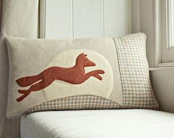 Handmade Leaping Fox cushion - British countryside