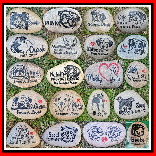 Dog Pet Memorial Stone, All Breeds, Outdoor, Grave Burial Marker, Headstone, Dog, Puppy, K9, Canine, 3 Sizes and Options, Free Shipping