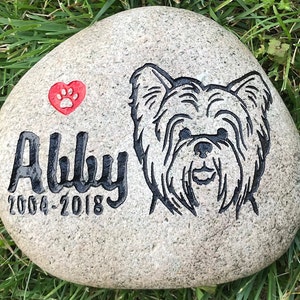 Pet Memorial Stone 9”/10” & 7”/8&quot; Engraved Personalized Rock Stone, Indoor Outdoor, Burial Grave Marker, Dog Cat, Yorkshire Terrier Yorkie