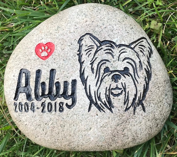Pet Memorial Stone 9”/10” & 7”/8" Engraved Personalized Rock Stone, Indoor Outdoor, Burial Grave Marker, Dog Cat, Yorkshire Terrier Yorkie
