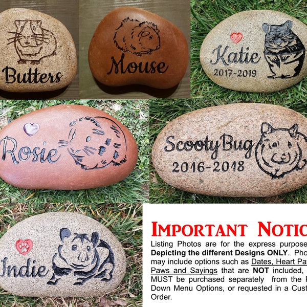GUINEA PIG HAMSTER Gerbil Memorial Stone 9”/10”or 7”/8” (approx. sizes) Engraved&Personalized Name add Date, Sm.Heart   Free Shipping