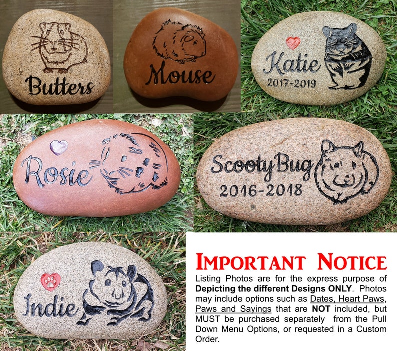 GUINEA PIG HAMSTER Gerbil Memorial Stone 9/10or 7/8 approx. sizes Engraved&Personalized Name add Date, Sm.Heart Free Shipping image 1